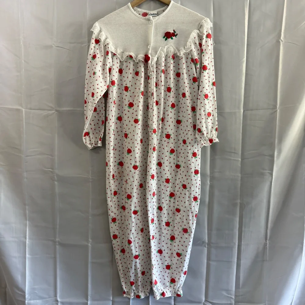 Vintage Carters Kids Girls 14 Pajamas One Piece Sleeper Rose Floral Lace USA